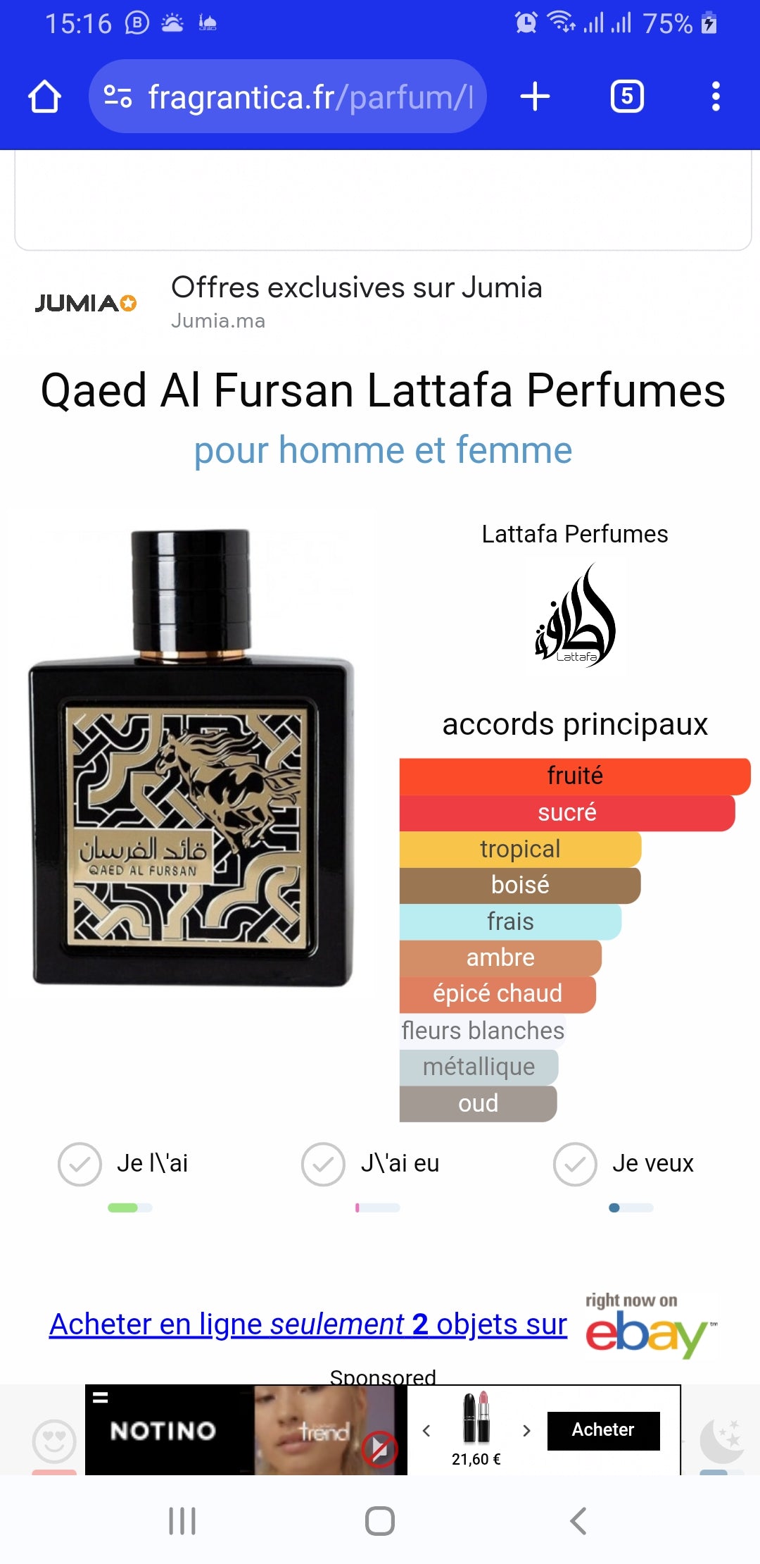 Qaed Al Fursan Lattafa Perfumes pour homme et femme