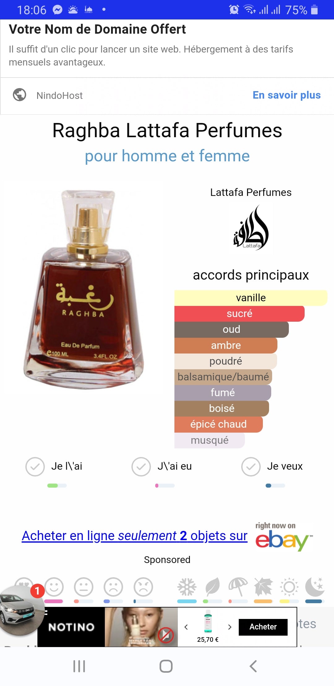 Raghba Lattafa Perfumes pour homme et femme