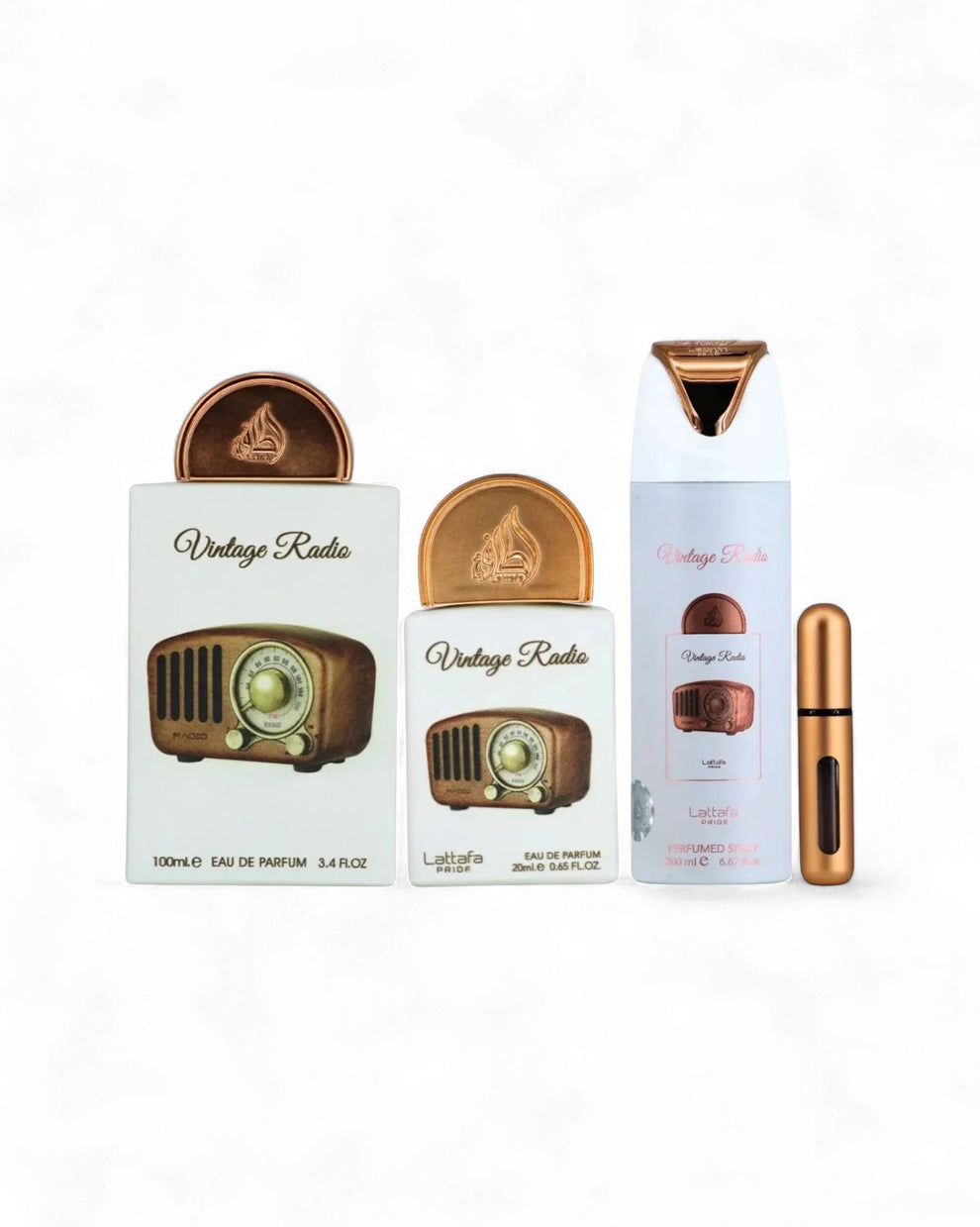 Coffret Vintage Radio Lattafa Pride Parfum 100 ml + Format Voyage + Déodorant