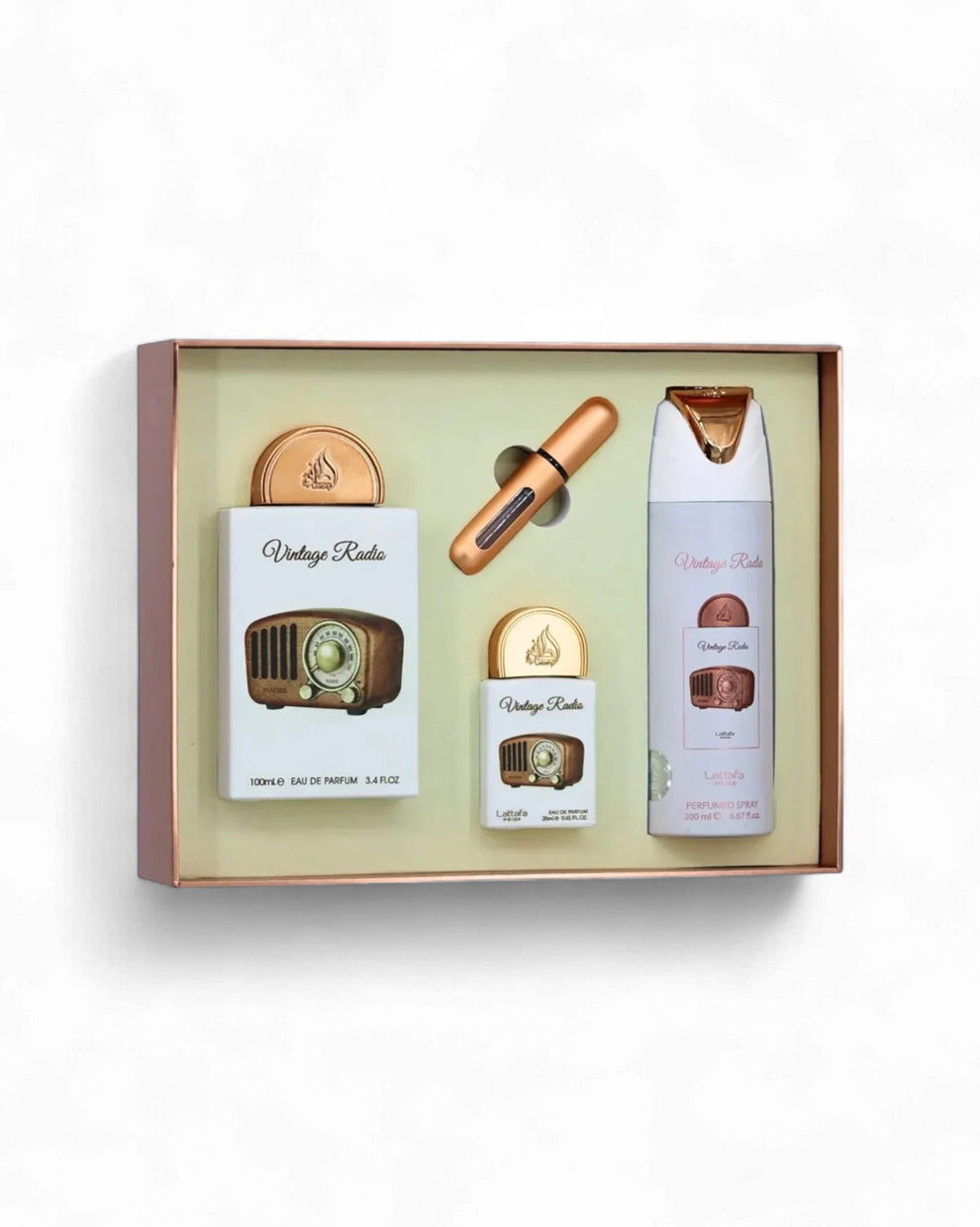 Coffret Vintage Radio Lattafa Pride Parfum 100 ml + Format Voyage + Déodorant