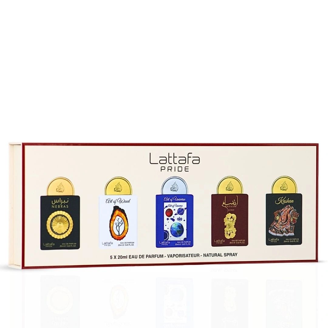 GIFT Nebras | Art Of Wood | Art Of Universe | Ansaam Gold | Kashan | 20ml x 5pcs|by Lattafa Pride